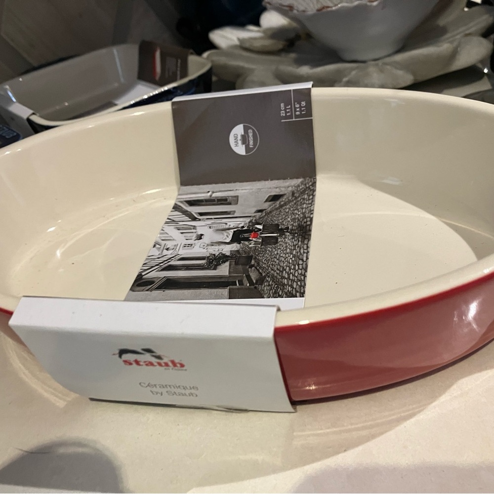 Staub Red and Cream Oval Baking Dish NWT